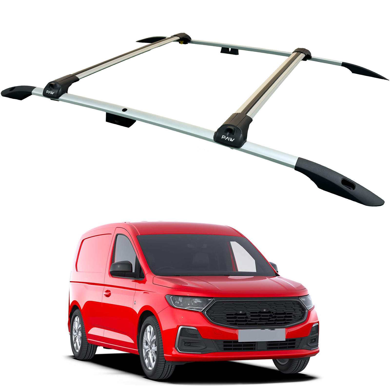 For Ford Transit Connect LWB (2024-2025) Roof Side Rails & Roof Rack Cross Bar Set – Silver For Ford Transit Connect LWB (2024-2025) Roof Side Rails & Roof Rack Cross Bar Set – Silver